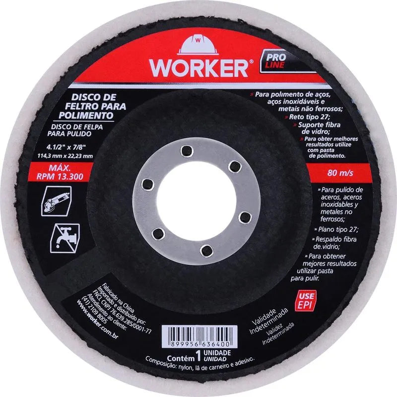 Disco de feltro para polimento 4.1/2" - Worker