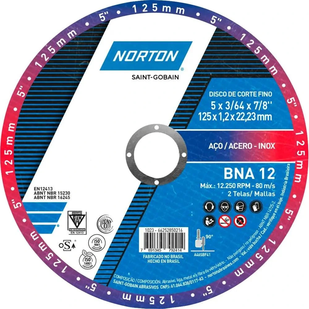 Disco de corte 5 x 3/64 x 7/8 BNA12 - NORTON