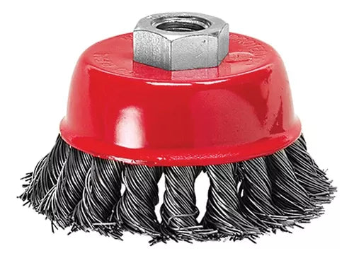 Escova Copo Ondulado - 4" x 14 mm TRANÇADO AÇO COM PORCA