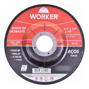 Disco De Desbaste Para Aço 4.5" X 1/4" X 7/8" - Worker